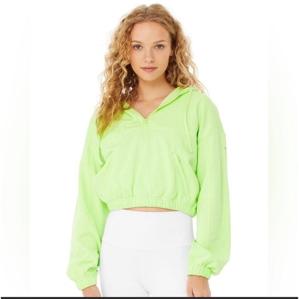 ALO Yoga Neon Lime Cropped Hoodie Sweatshirt